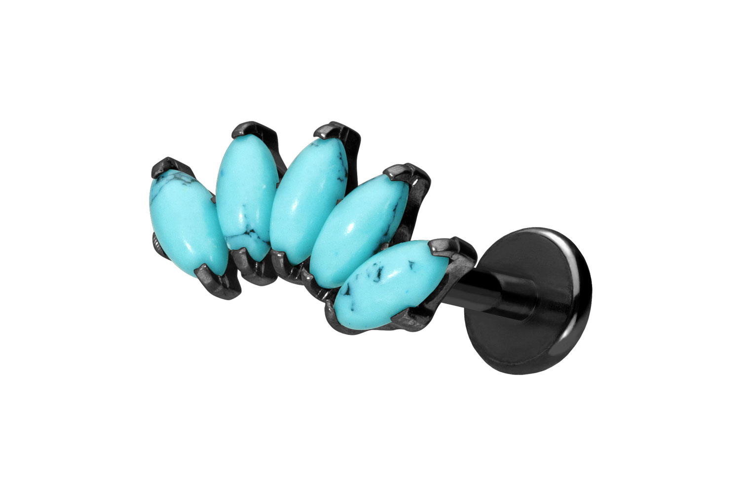 Titan Labret Piercing mit Push Fit BOGEN + SYNTHETISCHE TÜRKISE